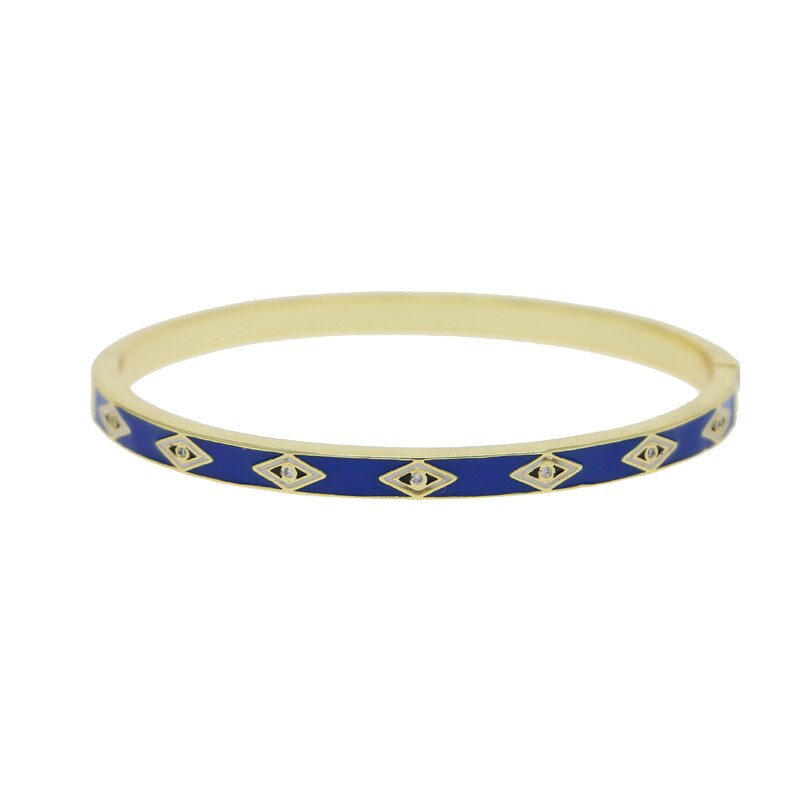 Evil Eye Bangle Bracelet for Women - Gold Color Enamel - Adjustable - Cubic Zirconia - Sdzstone: Dark blue