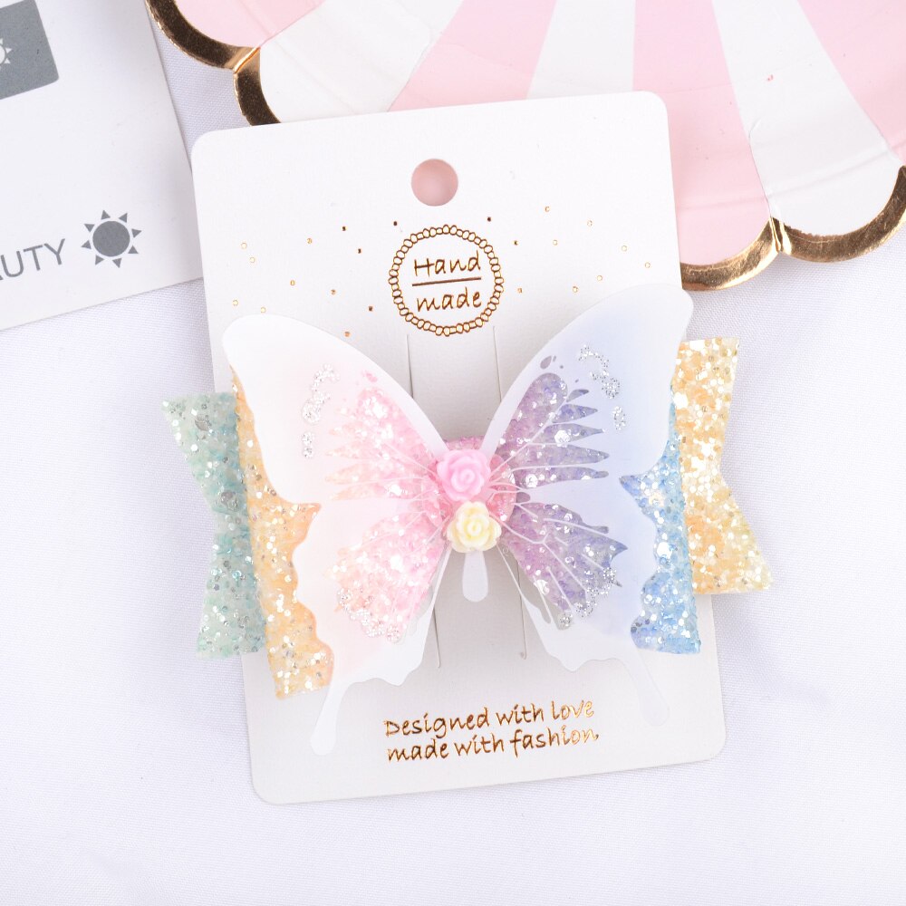 Horquillas de mariposa para niñas de 3,5 pulgadas, pinza del pelo de lazos brillantes, horquillas para de baile, pasador para niñas, accesorios para el cabello