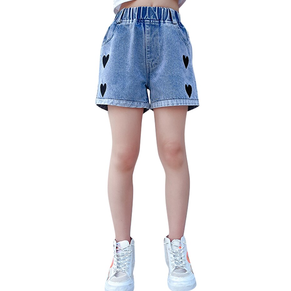 Girls Summer Jeans Heart Pattern Kids Girl Jeans Cuffs Jeans Kid Casual Style Clothes For Girls