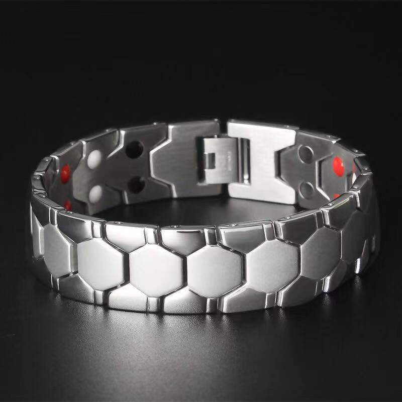 Men Women Healthy Magnetic Bracelet 3 Health Care Elements Relieve Fatigue Improve Sleep Reduce Fat Magnets Bangles Lovers: Hexagon Silver