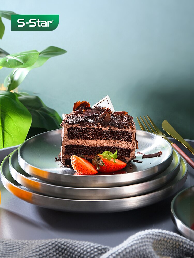 Sstar304 Stainless Steel Steak Dinner Plate Flat Disc Barbecue Nordic Western Food Plate Thickened Insulated Dish Plate