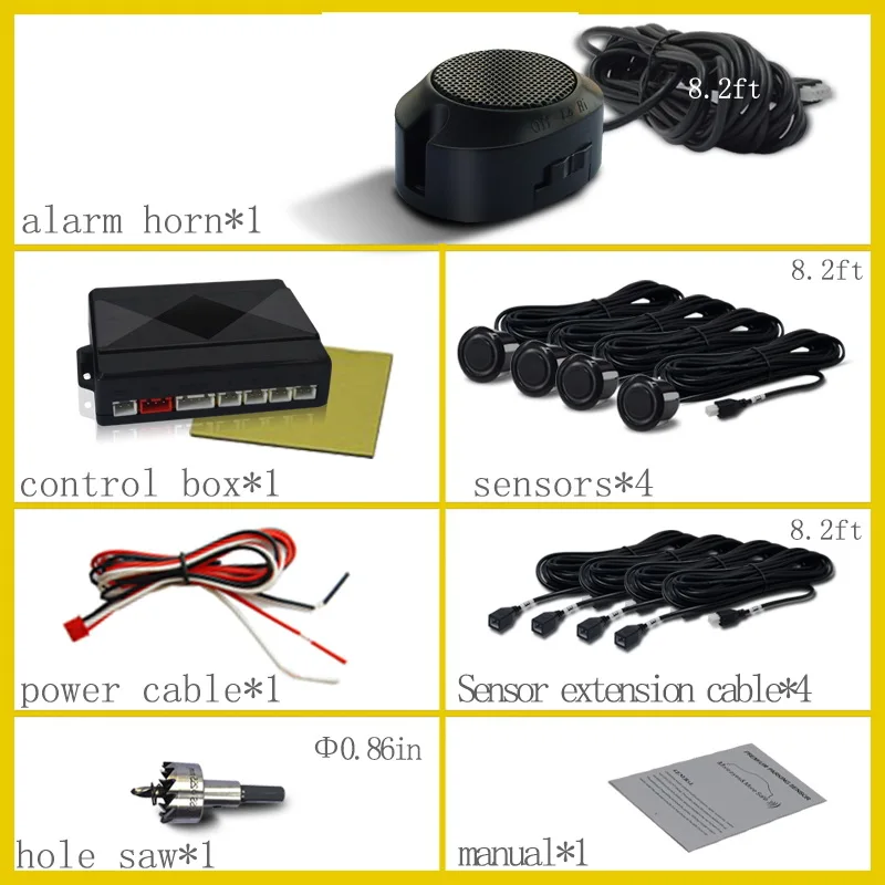 Front Parking Sensor Kit Auto Parktronic Vehicle Assistant System Buzzer Alarm Volume Can be Adjusted Universal