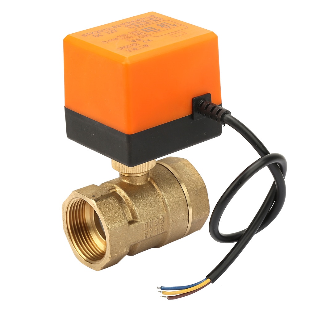 Válvula eléctrica de bola motorizada de latón para agua, 12V, 2 vías, 3 cables, DN32, rosca de G1-1/4 pulgadas, rotación de 90 grados, para aceite y Gas