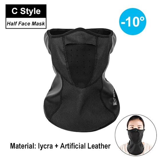 WEST BIKING Winter Sport Cycling Cap Bike Full Face Cover Neck Warmer Men Women Scarf Ski Bicycle Motocycle Fleece Head Cap Hat: C half face