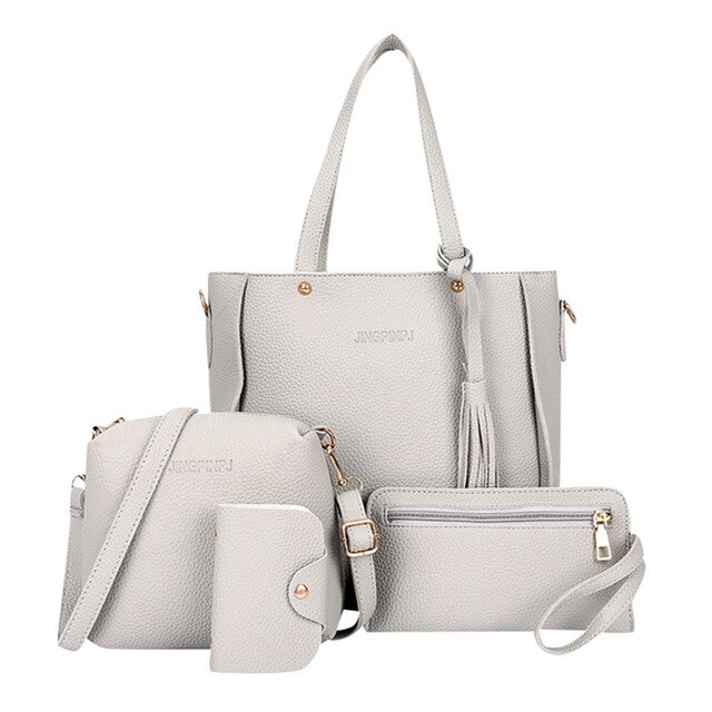 4 Stuks Handtas Set Dames Hand Zakken Vrouw Zak Composiet Tote Set Messenger Purse Bolso Mujer Torebka Damska Femina: grey