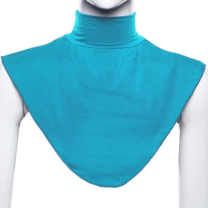 Women Turtleneck Dickey Muslim Modal Detachable Half Top Solid Color False Collar Islamic Hijab Extension Neck Cover: Lake Blue