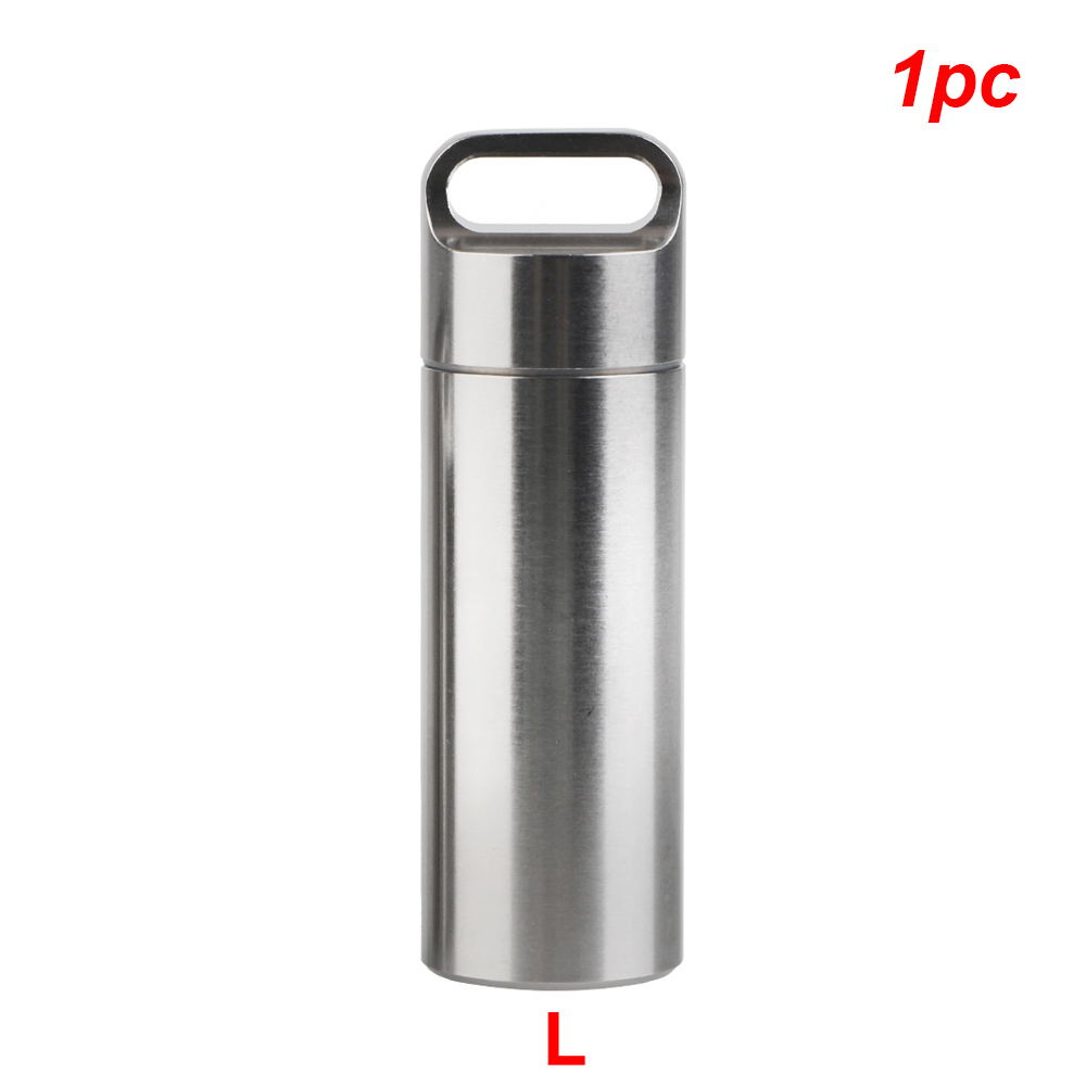 Roestvrij staal S M L pil opbergdoos met sleutelhanger afdichtringen camping EHBO hanger mini medicijndoos waterdicht draagbaar: Blauw