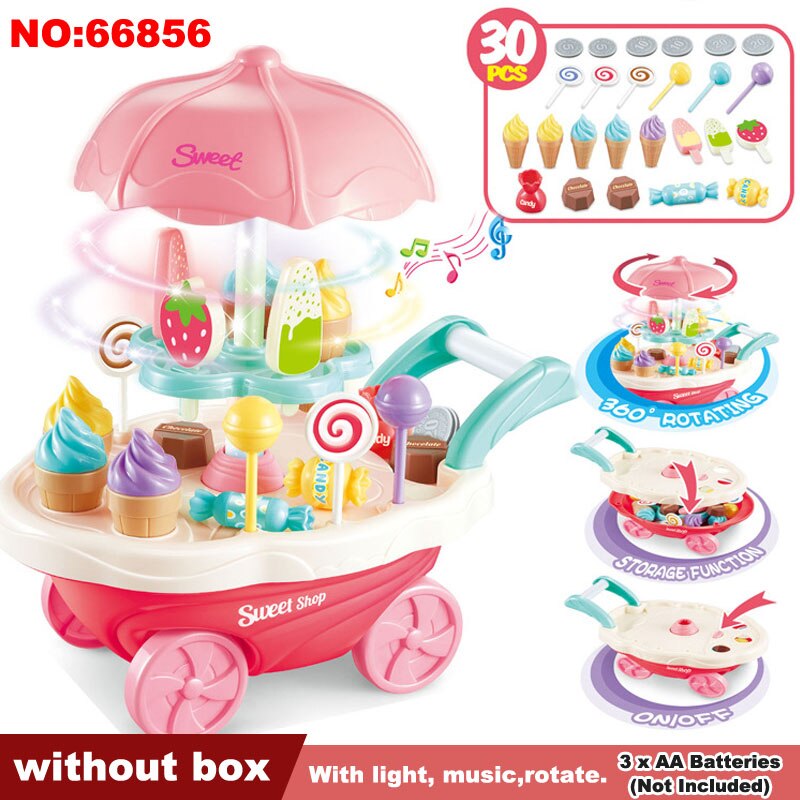 QWZ Pretend Play Kitchen Toys For Children Oyuncak Super Funny Icecream Candy Car With Light Music Rotatable Toy For Girl: 66856 without box