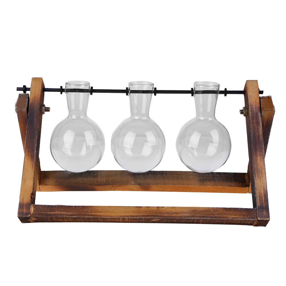 Glas och trä vas plantering terrarium bord skrivbord hydroponics växt bonsai blomkruka hängande krukor med trä bricka heminredning: A003