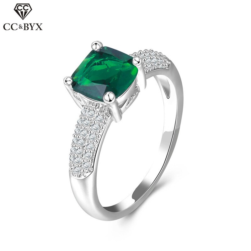 CC 925 Sterling Silver Jewelry Vintage Green Stone Rings For Women Party Engagement Ring Bijoux Accessories CC534