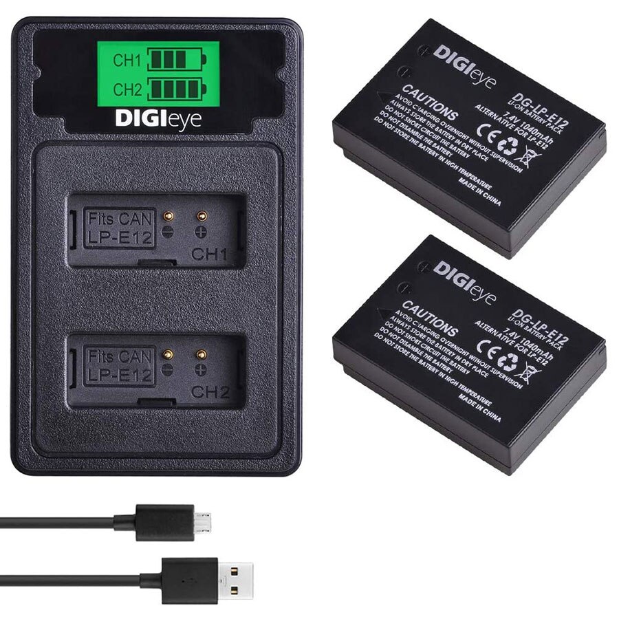 LP-E12 LPE12 Batterij + Lcd Dual Usb Charger Met Type C Voor Canon Rebel SL1, Powershot SX70HS, eos M, Eos M2, M10, M50, M100