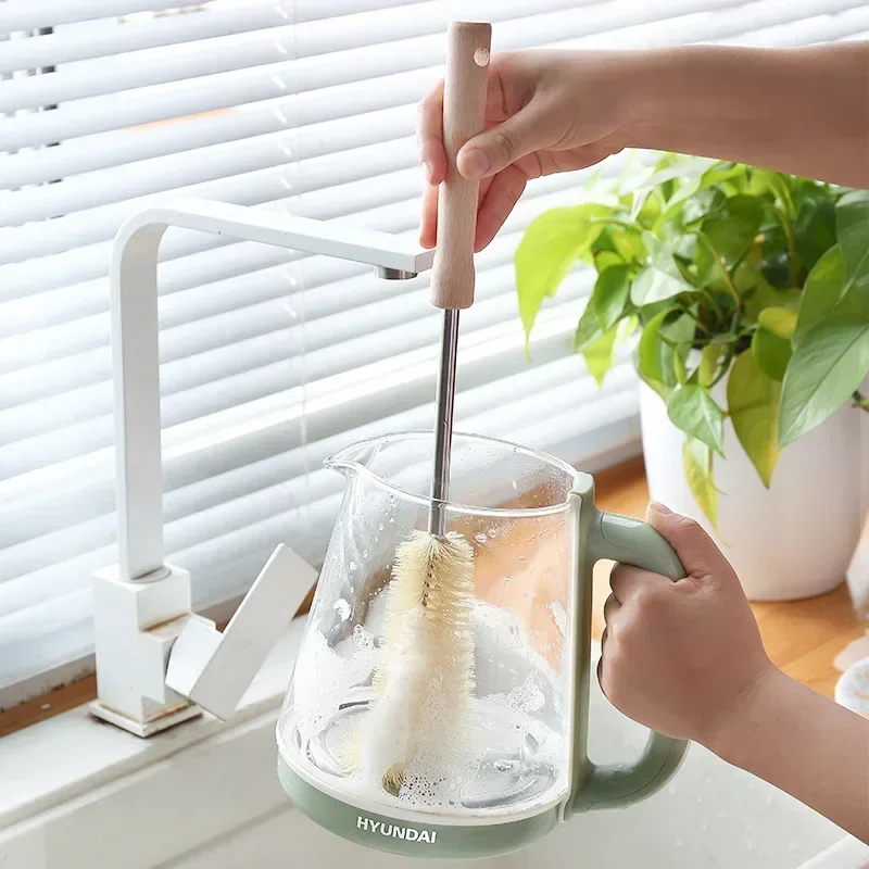 Bottle Brush Cleaner with Long Wooden Handle Water Bottle Cleaning Brush Natural Bristle Kitchen Scrub Bottle Brush for Cup Jug