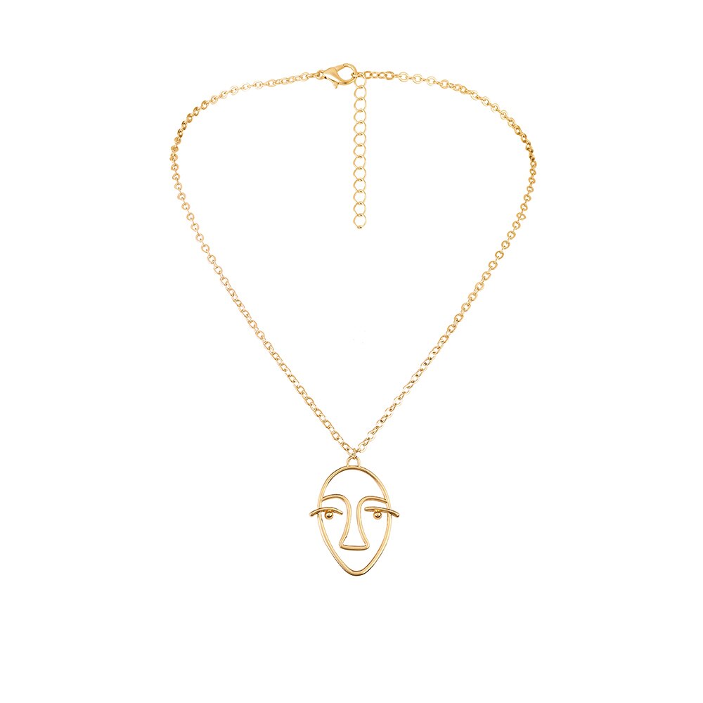 Vg 6YM Punk Menselijk Gezicht Hangende Ketting Voor Vrouwen Retro Abstracte Hollow Out Verklaring Gouden Gezicht Ketting Mode Vrouwelijke: gold 3