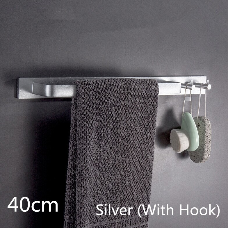 Ruimte aluminium Zwarte Handdoek Bar Wandmontage Badkamer Handdoek Rek Met Dubbele Handdoek Haken Badkamer Hardware Hanger: Silver (With hook)