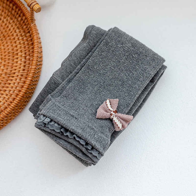 Mallas cálidas para niñas y adolescentes, pantalones ajustados con forro polar de algodón, de otoño e invierno, con lazo de punto, 2-12T: grey / XXL for 135-150cm