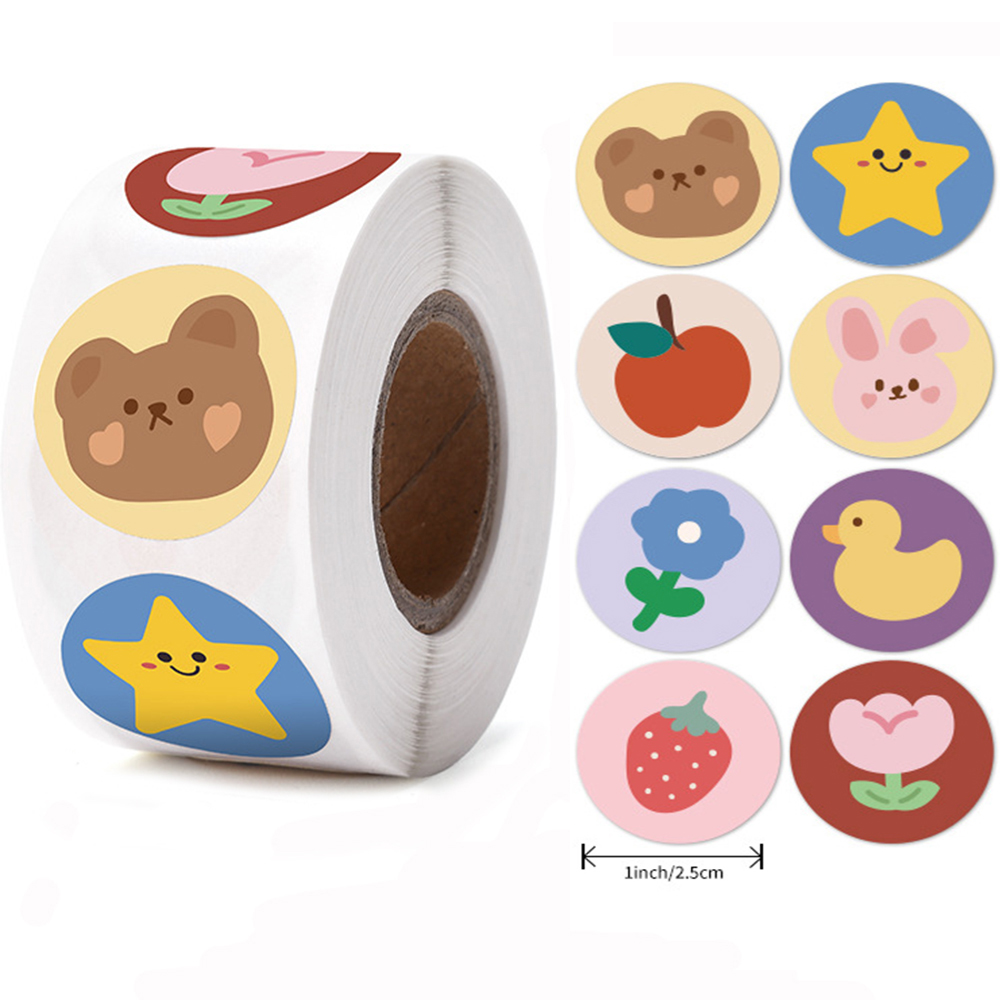 Pegatinas de animales de dibujos animados para niños, pegatinas inspiradoras de recompensa de pequeñas flores rojas para guardería, 100-500 piezas: YELLOW