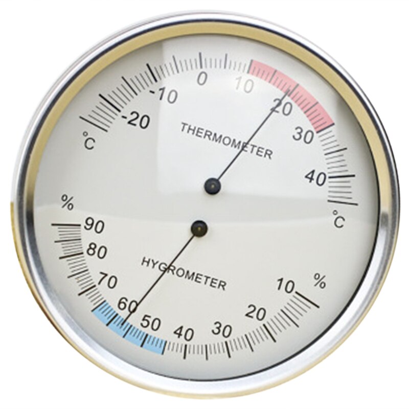 Termómetro bimetálico térmico de tipo puntero de 132Mm, higrómetro, mesa de medición de temperatura y humedad para interiores y exteriores