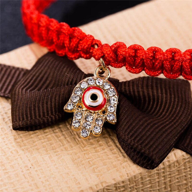Pulseiras de cristal com amuleto da mão, pulseiras artesanais de corda turca, joias de cristal 1 peça