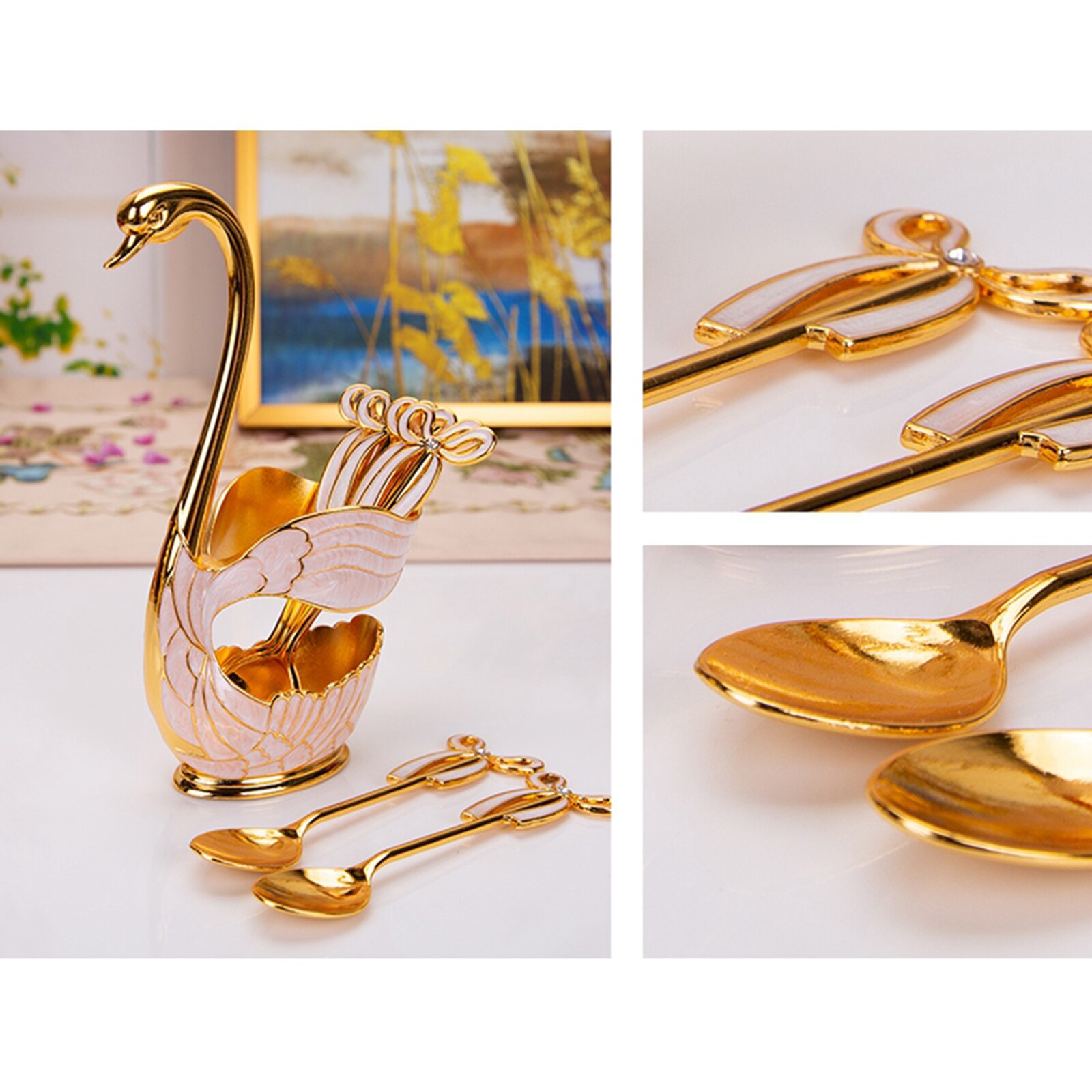 Luxury Swan Fork Holder Set Spoons Alloy Tableware Wearable Cutlery Kitchen Dining Wedding Decor Buffet Picnic: golden