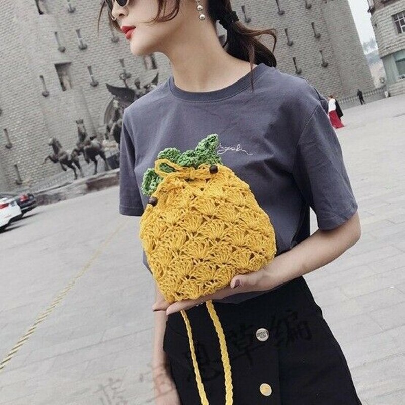 Vrouwen Mode Toevallige Strand Stro Ananas Geweven Zakken Rotan Mand Schoudertas Ronde Handtas Crossbody Tassen Messenger Bags