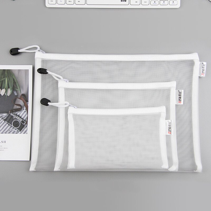 10PCS A4A5A6 Exam Paper Bag Pen Bag Mesh Zipper Student Office Simple Large Capacity Paper Bag Document Bag Folder Transparent: 10PCS A5