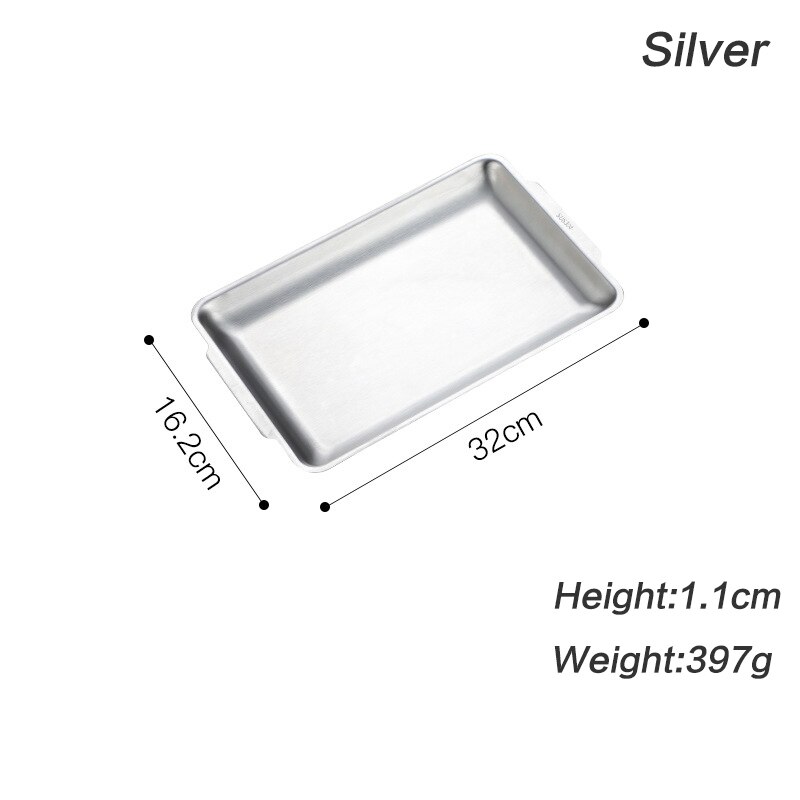 304 Stainless Steel Storage Tray Space Saving Dinner Plate Rectangular Multifunctional Tea Tray Gold Flat Bottom BBQ Tableware: Set B Silver