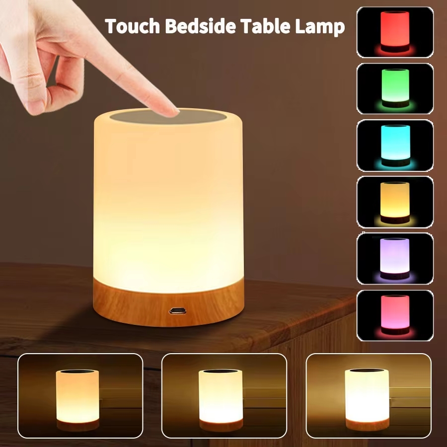 AMZLORD Nordic Nachtkastje Nachtlampje met Houten Basis Geplooid Nachtkastje Lamp USB Opladen Moderne Stijl voor Slaapkamer Woonkamer Decor (Goud