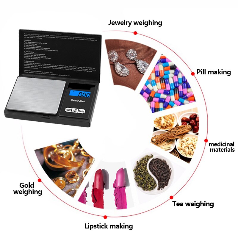 Mini báscula electrónica de bolsillo, balanza digital de joyería de plata de ley y oro, 100g, 200g, 300g, 500g, 0,01g, 1kg, 0,1g, g