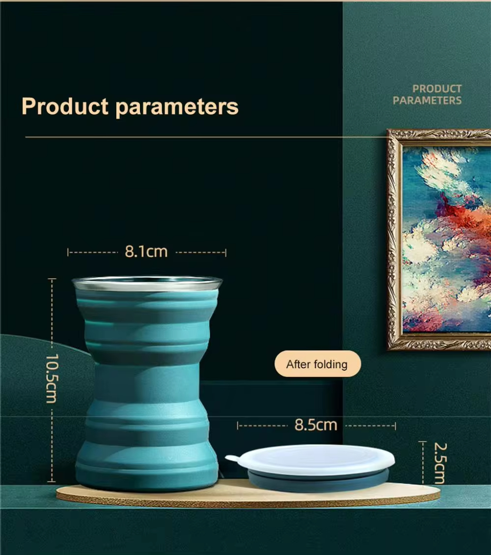 Portable Silicone Foldable Cup With Lanyard Heat Resistant Collapsible Cups Lid Folding Storage Travel Mug For Water coffee