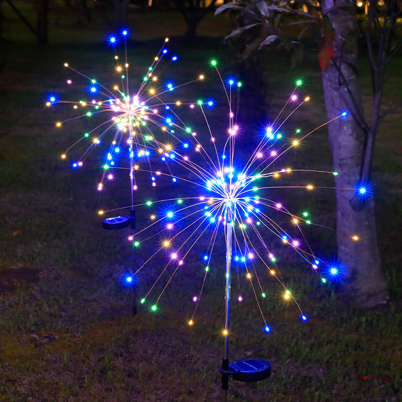 Vuurwerkverlichting op zonne-energie Waterdichte verlichting voor buiten Camping Ambient Lichtslingers op zonne-energie Grondstekker Vuurwerkverlichting Lichtslingers