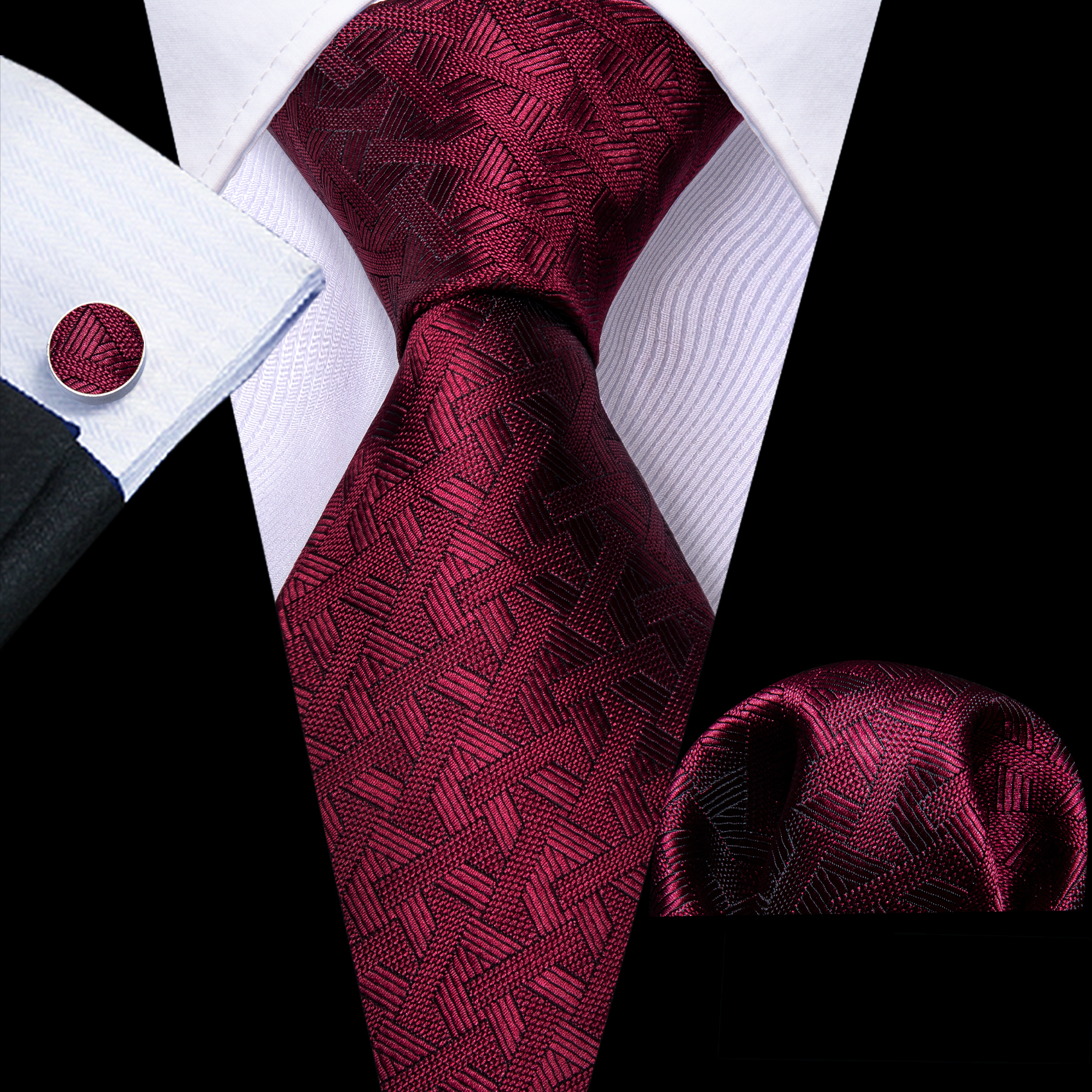 Corbatas de seda rojas y azules para hombre, conjunto de gemelos cuadrados de bolsillo de Cachemira Jacquard, a la , para novio, boda, , negocios, Barry.Wang, novedad
