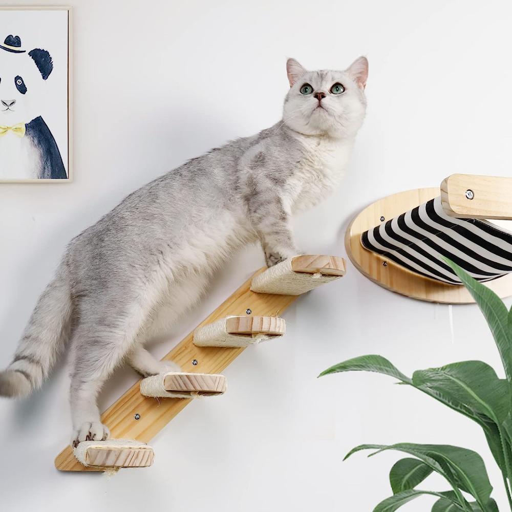 Kattenklimwand Gemonteerde Hangmat Krabpaal Voor Kat Houten Meubelladder Trappen Katten Slapen En Spelen