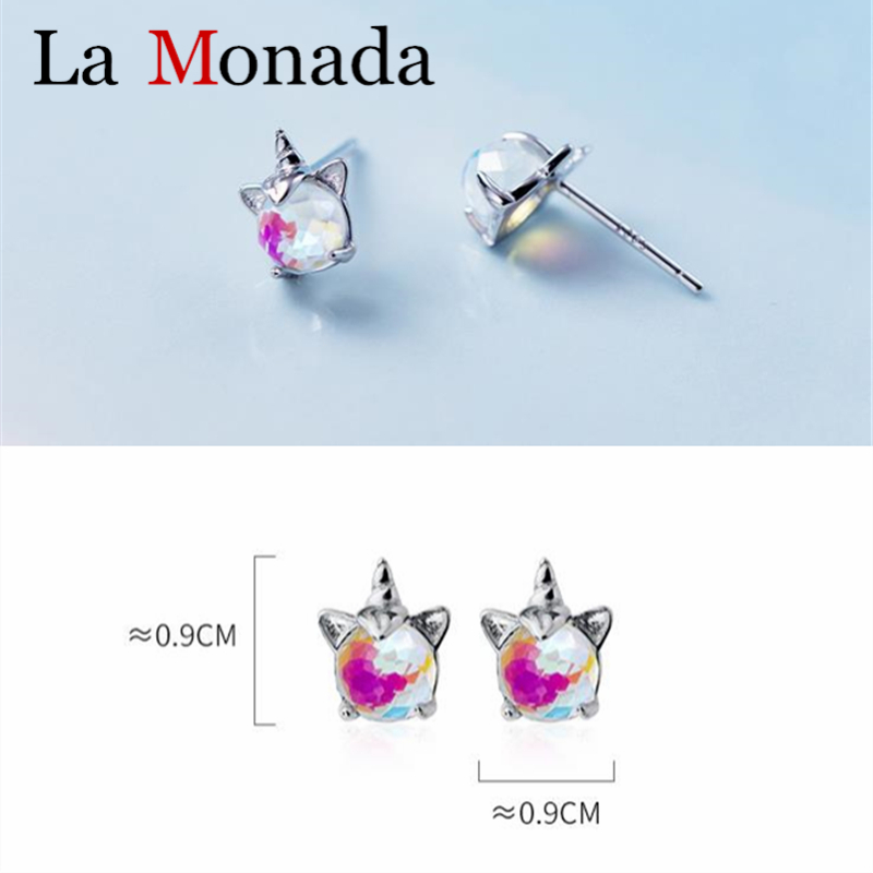 925 Sterling Silber Reinigen CZ Einhorn Nette Stud Ohrringe Für Baby Kinder Frauen Silber Schmuck pendientes mujer moda