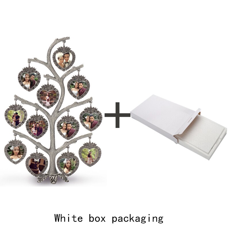 Antique argent arbre généalogique avec 12 pièces cadre Photo en métal Table haut cadre Photo décoration décor à la maison: whit box