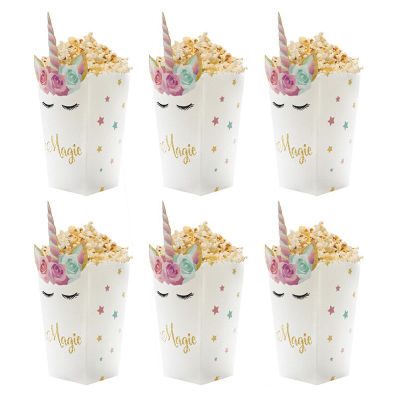 6 st unicorn party popcorn lådor diy födelsedagsfest dekor unicorn tema party popcorn väskor baby shower barn favoriter: Enhörning 2