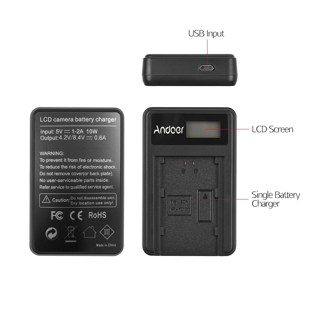Andoer Usb Camera Batterij Oplader Voor Sony NP-FZ100 Batterij A7III A7RIII A7SIII A9 Camera