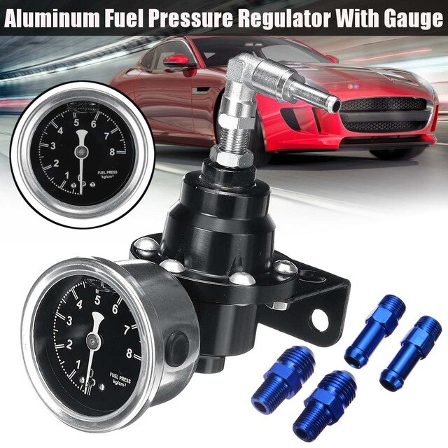 Regulador de presión de combustible Universal de aluminio ajustable, supercargador con medidor de aceite, accesorios para automóviles, 4 colores: Black