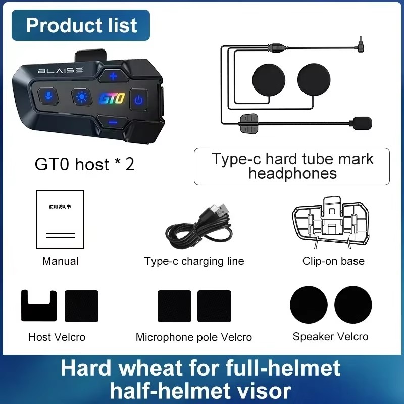 BLAISE GT0 Motorradhelm-Headset, Bluetooth-Freisprechanruf, 1000 mAh, Stereo, wasserdicht, Musik-Spieler, kabelloser Kopfhörer BT 5.3: Schwarz