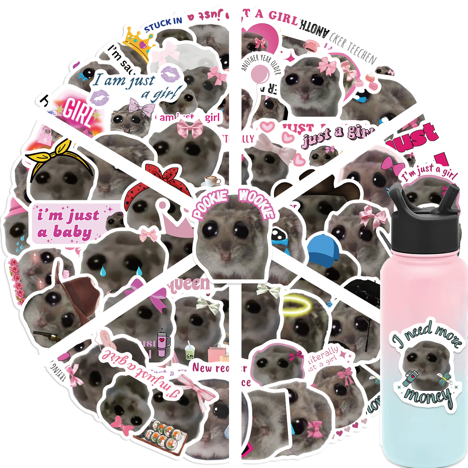56pcs Sad Hamster Meme Decals Leuke Stickers Esthetische Telefoon Notebook Koffer Laptop Koelkast Muur Cartoon Dieren Sticker