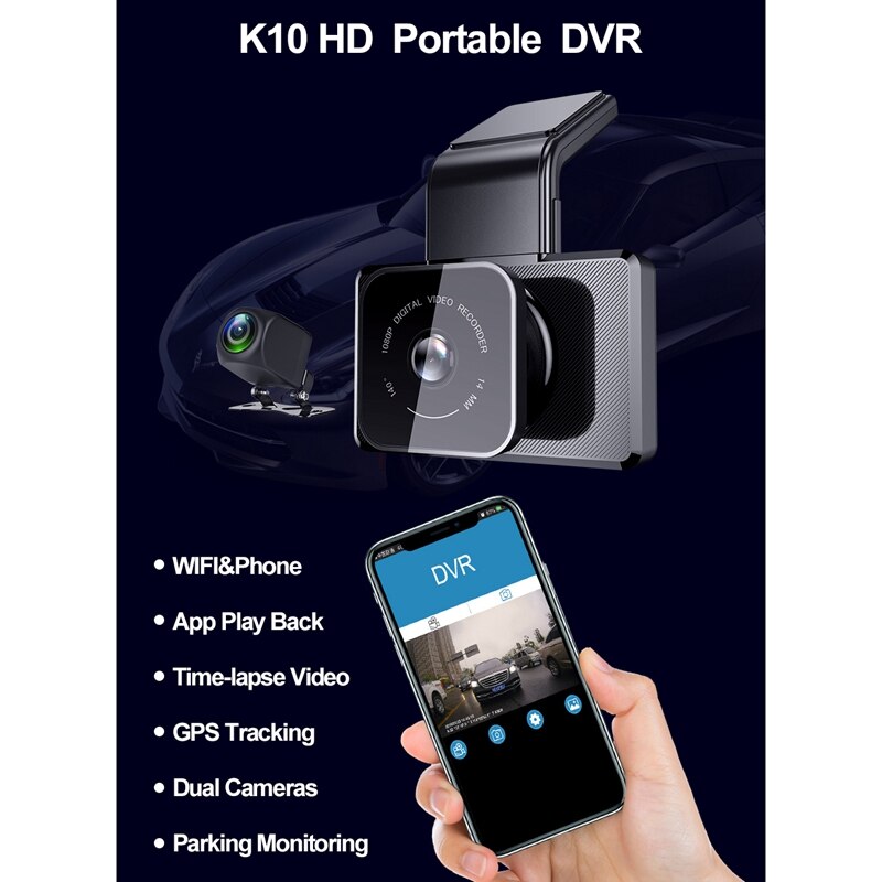 Bil dvr wifi hastighed gps dash cam dual lens video 1080p dash cam cycle optagelse night vision parkering monitor dash cam