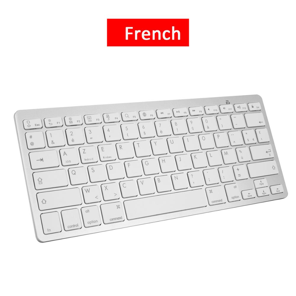 Ultra Slim Bluetooth Toetsenbord Mini Draadloze Toetsenbord 78 Toetsen Russisch/Duits/Korea/Spaans/Frenchfor Windows Os/Apple Mac/Android: White-French