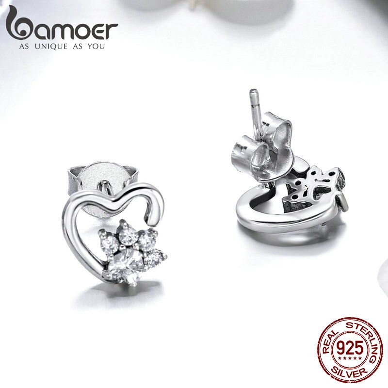 BAMOER 925 Sterling Silver Classic Heart Clear Cubic Zircon Stud Earrings for Women Sterling Silver Jewelry SCE415