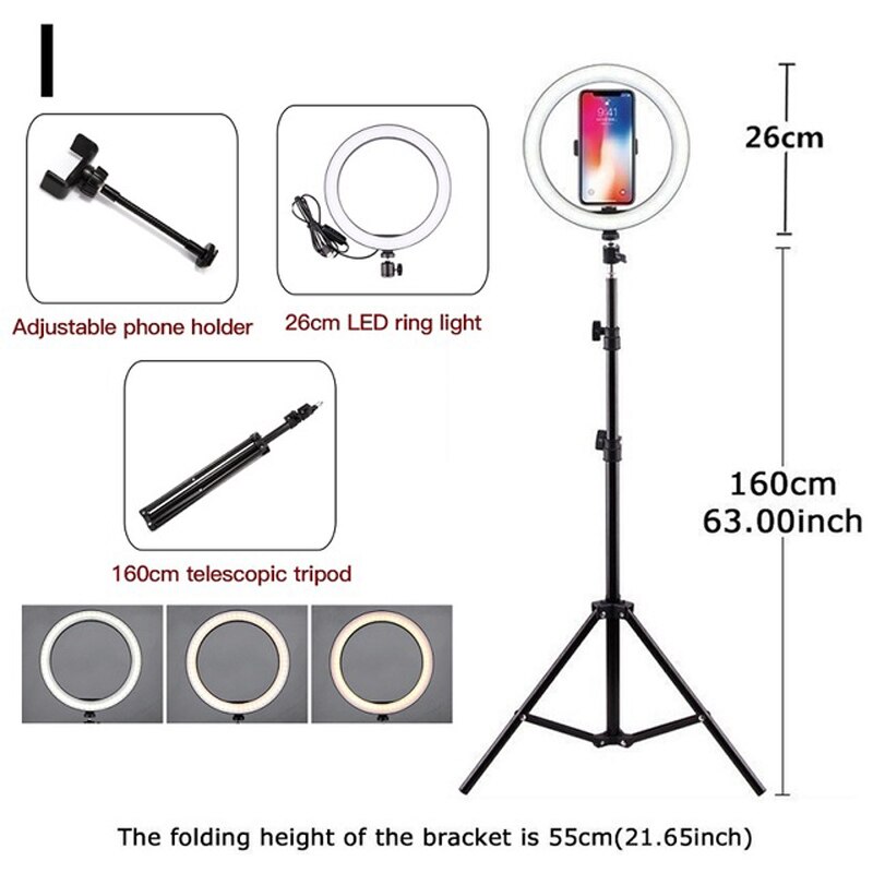 Anello di Luce Ha Condotto Le Luci 16/26 centimetri Anello di Luce con 50/160 centimetri Treppiede Luce Anello di Luce A Led con il Basamento Fotografia Selfie Anello di Luci: Size I