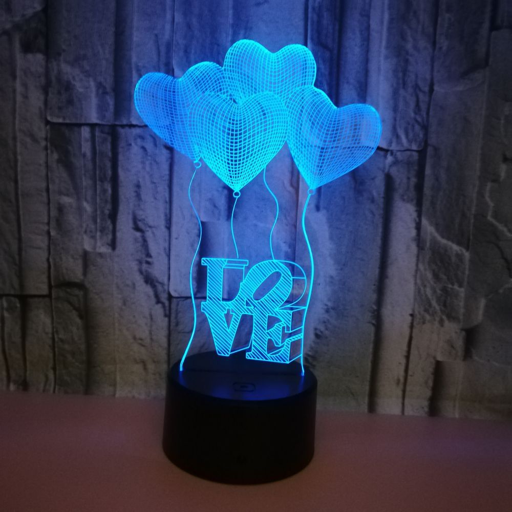 Valentines Day For Girlfriend 7 Color Change 3D Hologram Love Heart Lamp USB Acrylic Lights Anniversary Wife