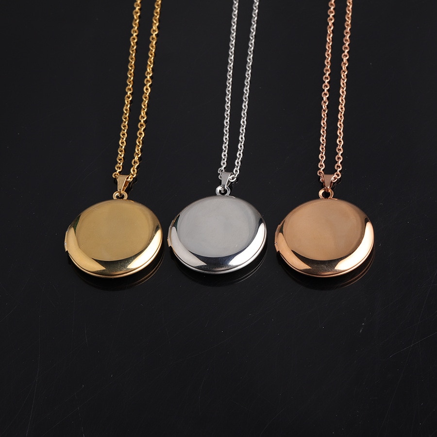 316L Stainless Steel Photo Locket Necklace 3 Colors Open Round Pendant Necklaces For Women Men Jewelry Family Birthday