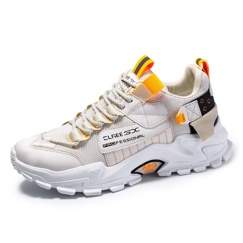 Män löparskor luftkudde sneakers andas utomhus promenader sportskor för män snörning fritidsskor bubble män skor: Vit / 9.5