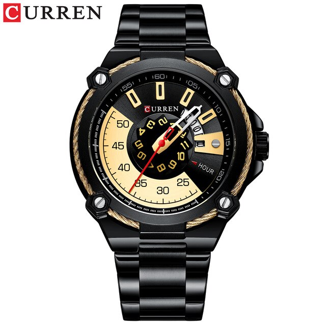 CURREN Horloges mannen Horloge Quartz Klok Mannelijke Mode Roestvrij Stalen Horloge met Auto Datum Causale Zakelijke Horloge: black gold black