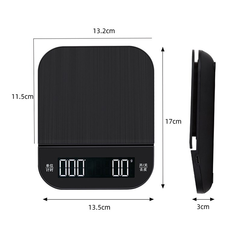Household Kitchen Scale 3kg / 0.1g LED Screen Charging Timing Hand Brewing Coffee Electronic Measuring Scale