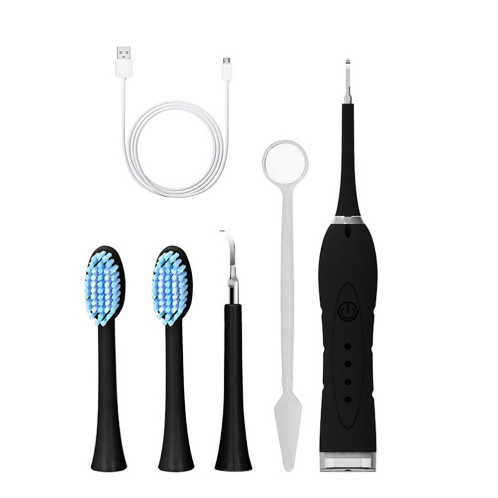 Electric Toothbrush USB Charging Waterproof Automatic Sonic with 2 Brush Heads can Dental Stone Remover Tooth Brush Care Tool: black