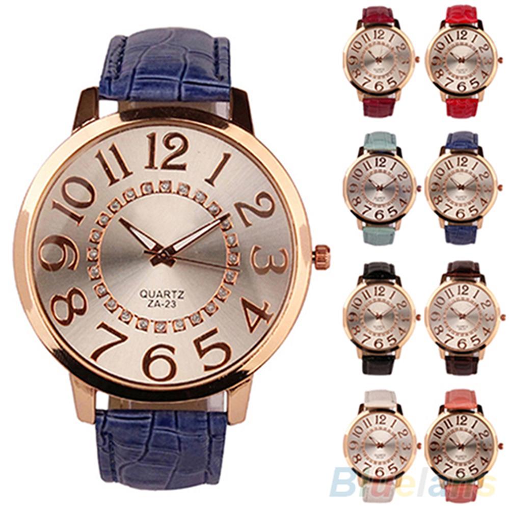 7 farver mænd kvinder store arabiske tal rhinestone indlagt kunstlæder rundt kvarts analogt armbåndsur ægte ingen vandtæt ！！